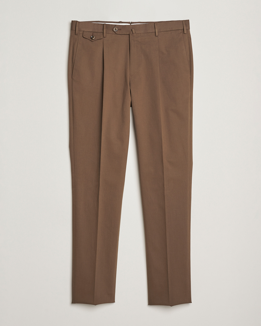 Herre | Bukser | PT01 | Slim Fit Pleated Cotton/Cashmere Trousers Dark Brown