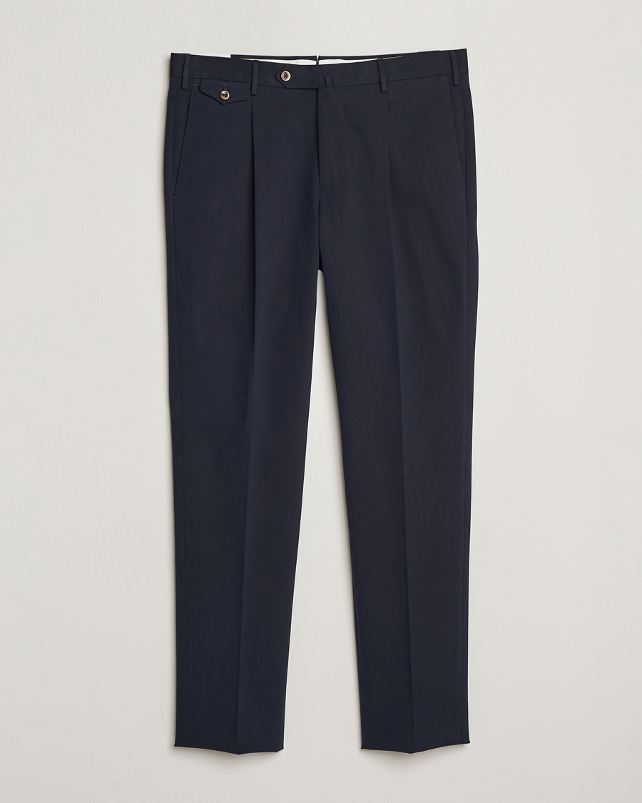 Herre | Bukser | PT01 | Slim Fit Pleated Cotton/Cashmere Trousers Navy