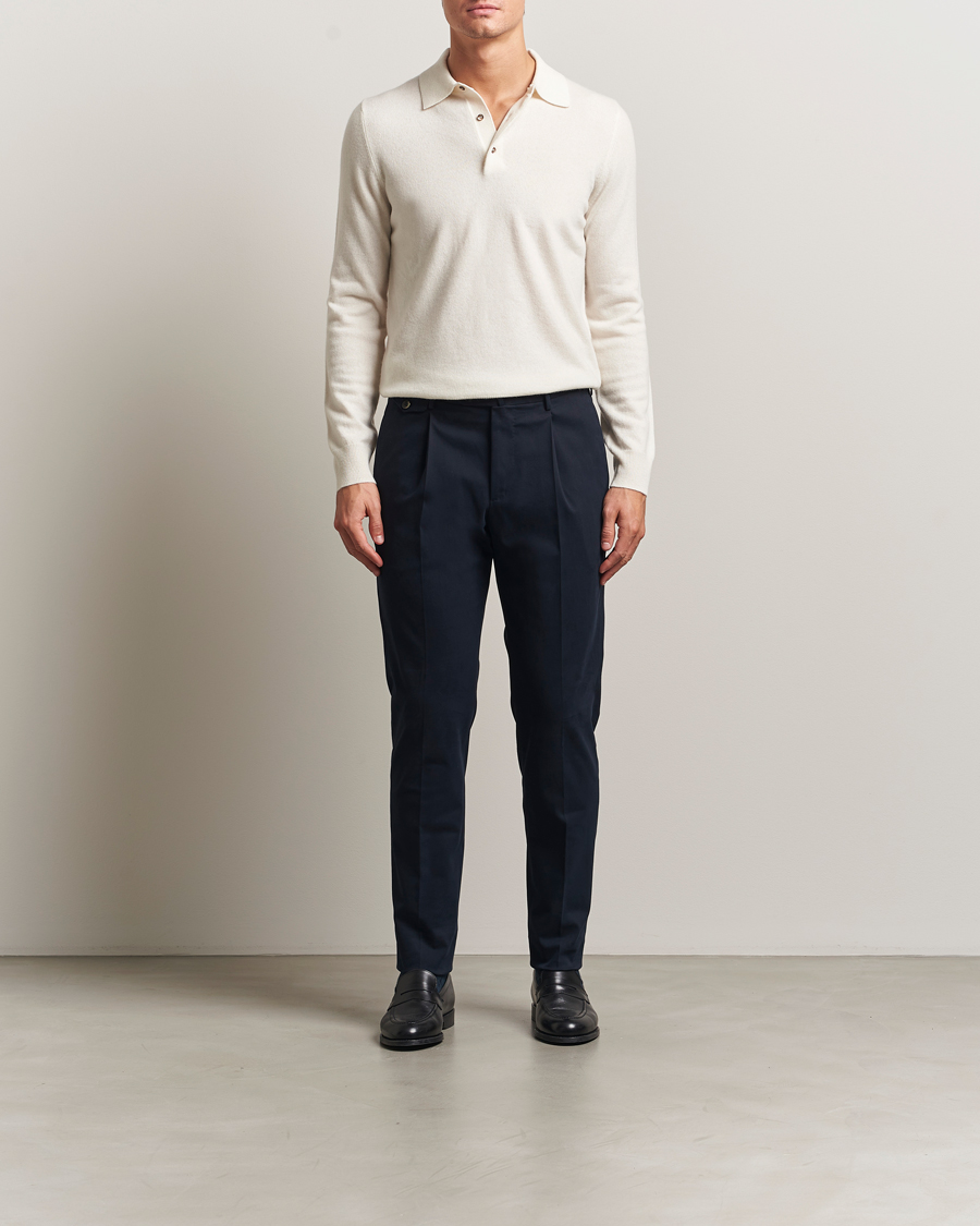 Herre | Bukser | PT01 | Slim Fit Pleated Cotton/Cashmere Trousers Navy