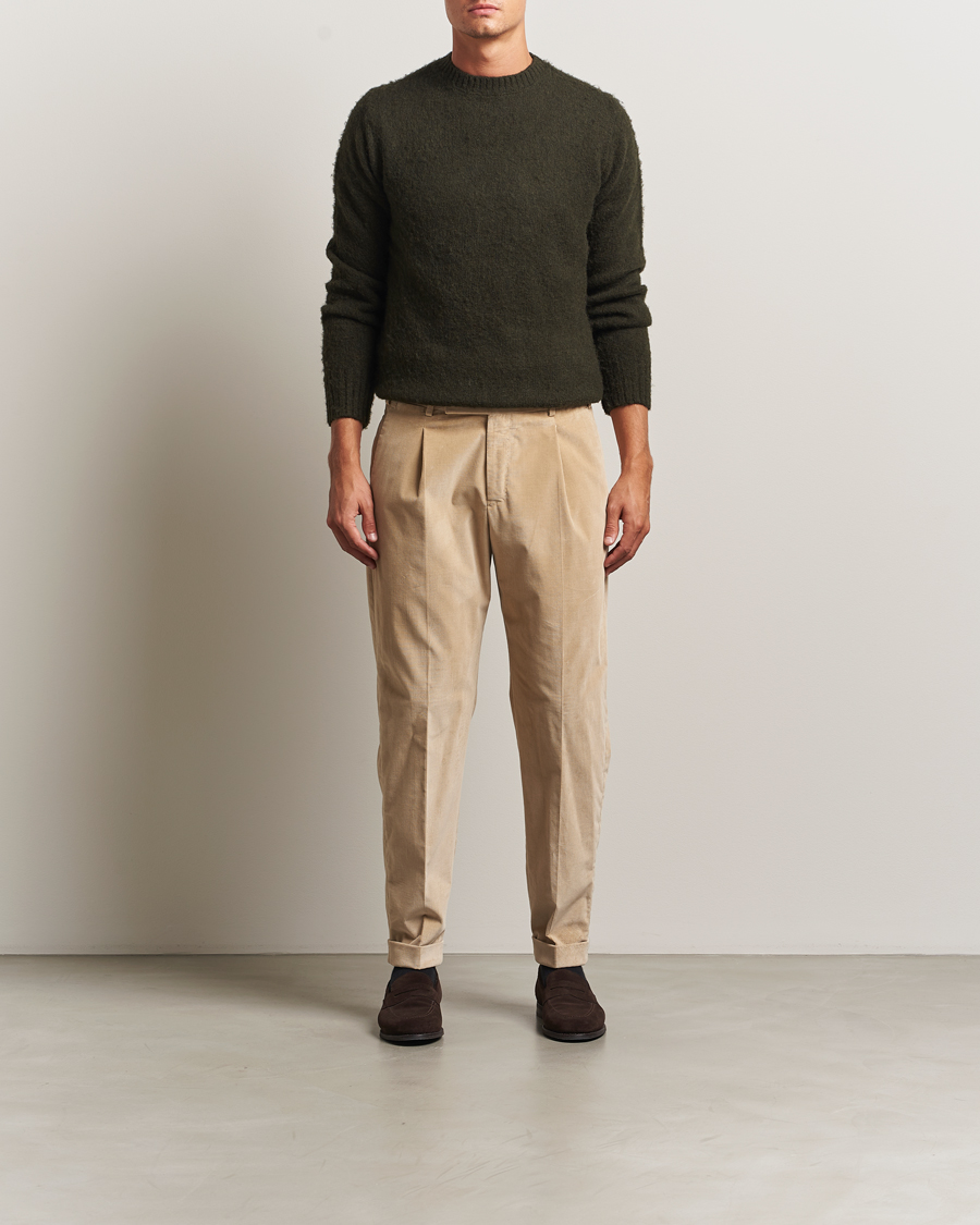 Herre | Bukser | PT01 | Slim Fit Pleated Corduroy Trousers Light Beige
