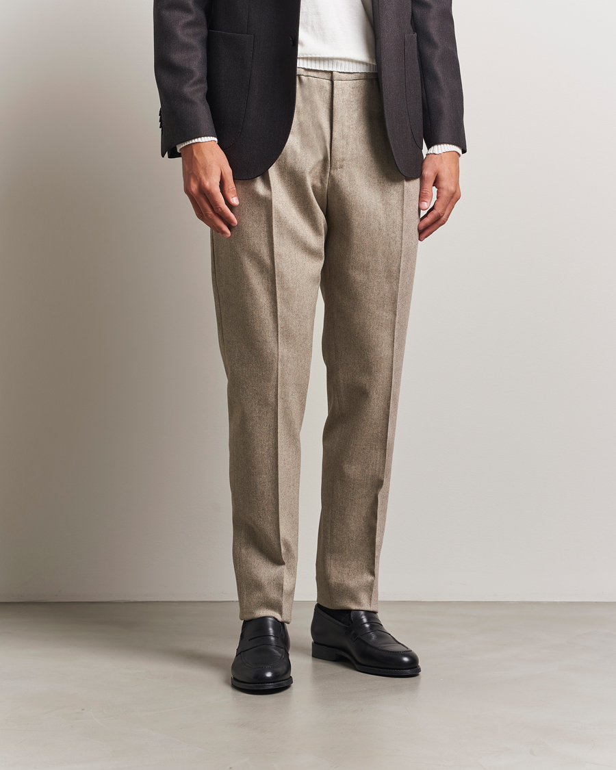 Herre | Bukser | PT01 | Slim Fit Wool/Cashmere Drawstring Trousers Beige