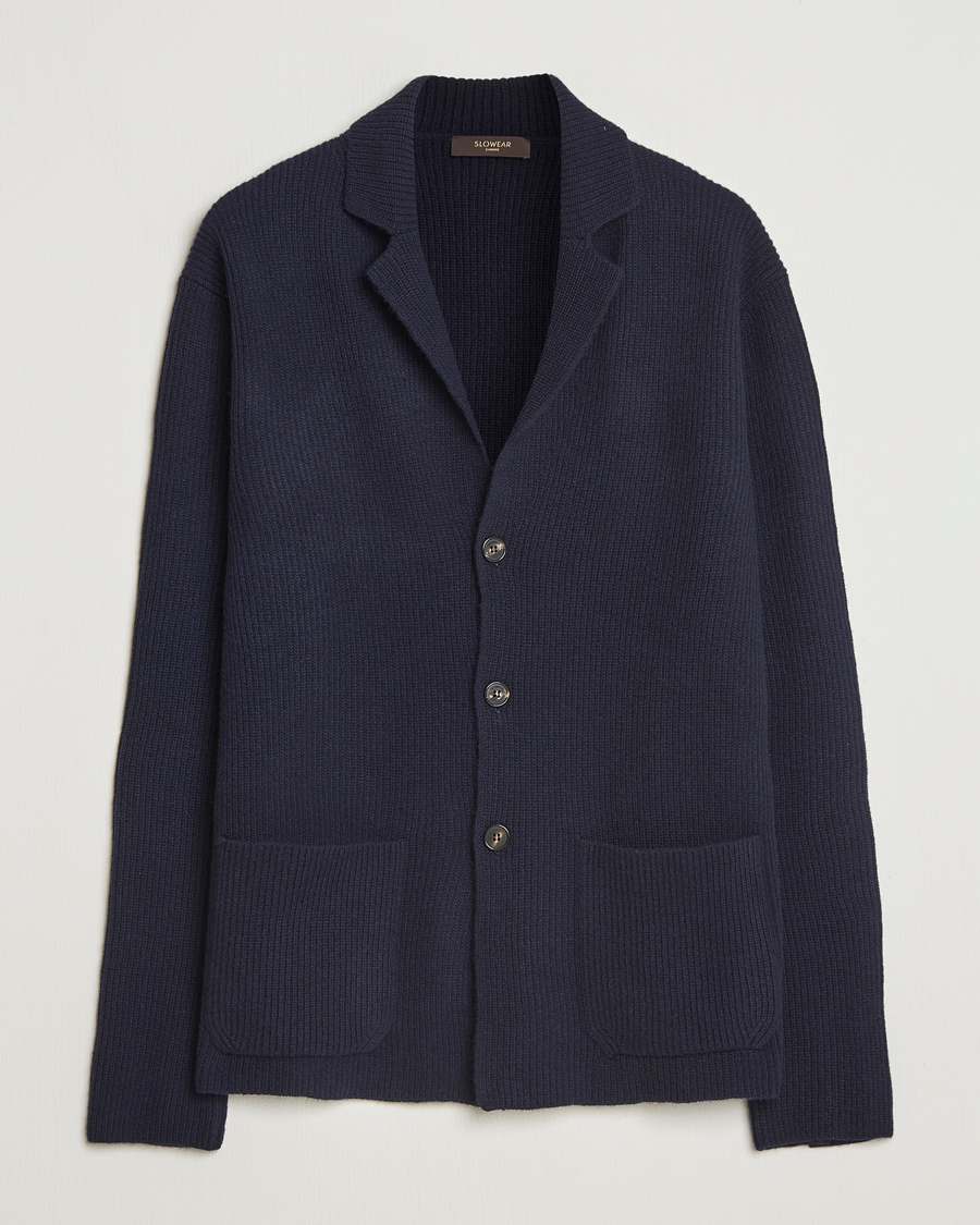 Herre | Trøjer | Zanone | Rib Wool Cardigan Jacket Navy