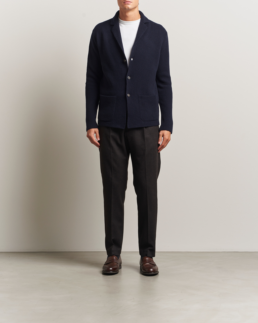 Herre | Trøjer | Zanone | Rib Wool Cardigan Jacket Navy