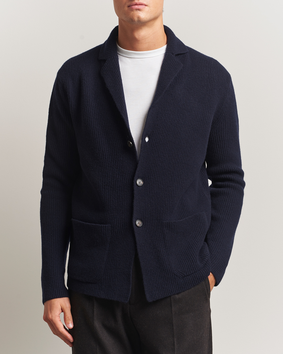 Herre | Trøjer | Zanone | Rib Wool Cardigan Jacket Navy
