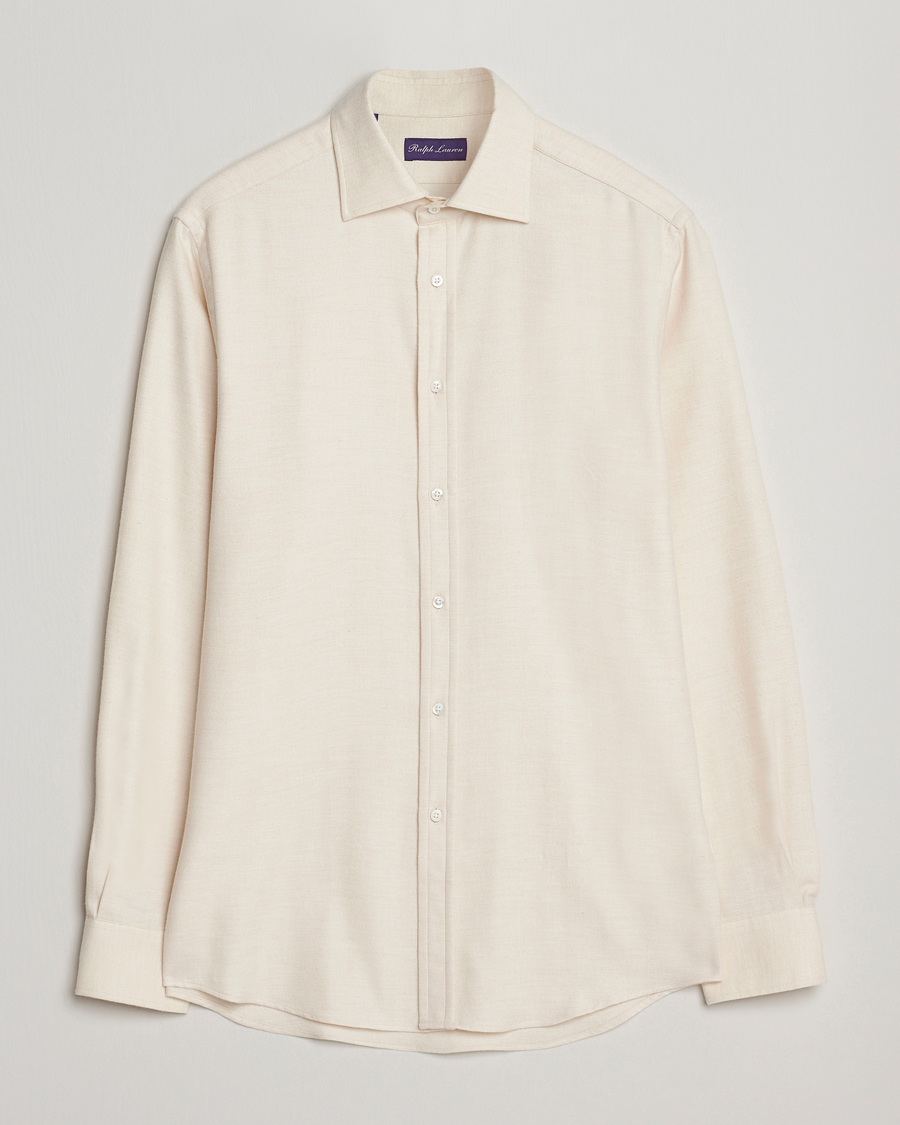 Herre | Skjorter | Ralph Lauren Purple Label | Cotton Flannel Shirt Cream Melange