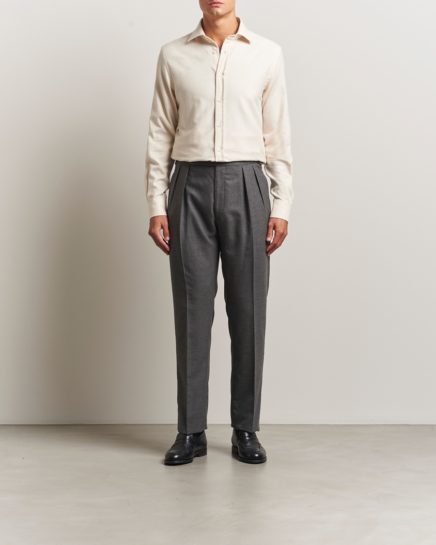 Herre | Skjorter | Ralph Lauren Purple Label | Cotton Flannel Shirt Cream Melange