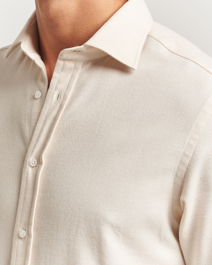 Herre | Skjorter | Ralph Lauren Purple Label | Cotton Flannel Shirt Cream Melange