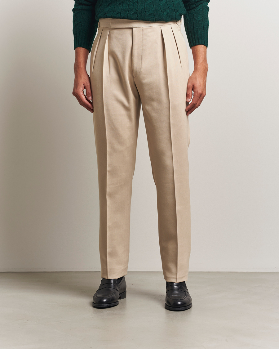 Herre | Bukser | Ralph Lauren Purple Label | Pleated Twill Trousers Limestone