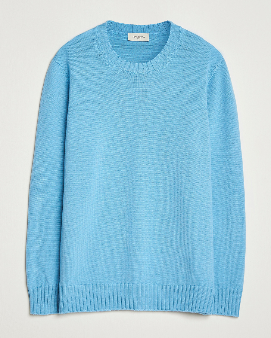 Herre | Trøjer | Piacenza Cashmere | Brushed Wool Crew Neck Sky Blue