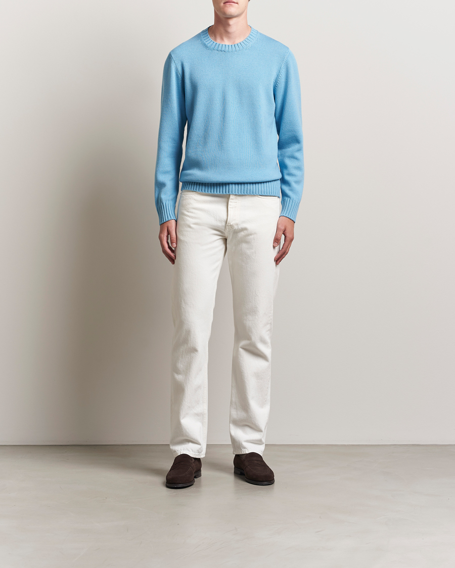 Herre | Trøjer | Piacenza Cashmere | Brushed Wool Crew Neck Sky Blue