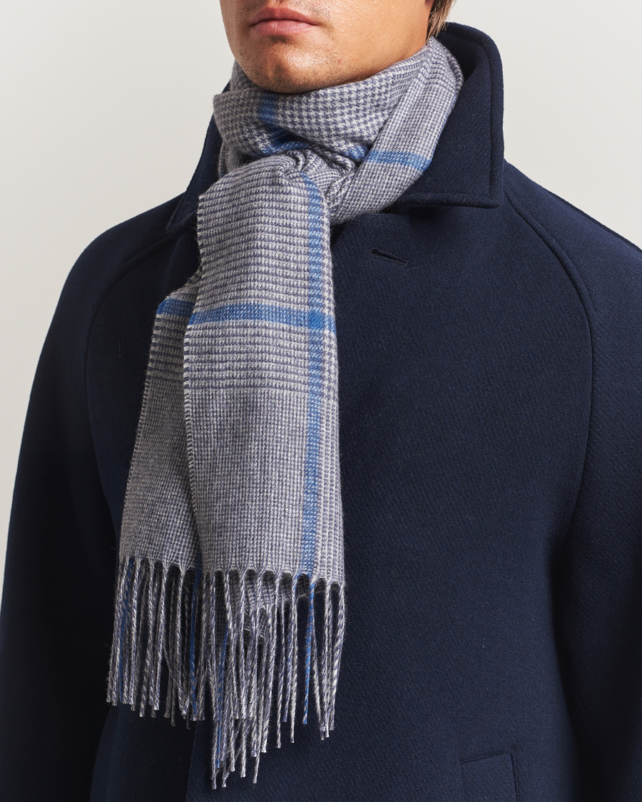 Herre | Halstørklæder | Piacenza Cashmere | Cashmere/Silk Overcheck Scarf Light Grey
