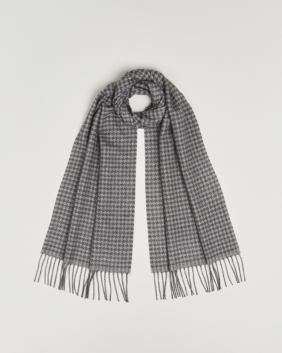Herre | Halstørklæder | Piacenza Cashmere | Cashmere/Silk Houndstooth Scarf Light Grey