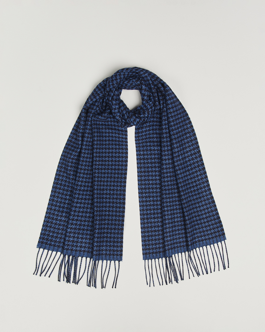 Herre | Halstørklæder | Piacenza Cashmere | Cashmere/Silk Houndstooth Scarf Dark Blue