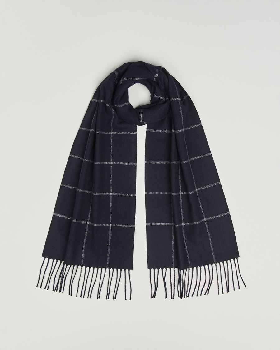 Herre | Halstørklæder | Piacenza Cashmere | Cashmere/Silk Window Pane Scarf Navy
