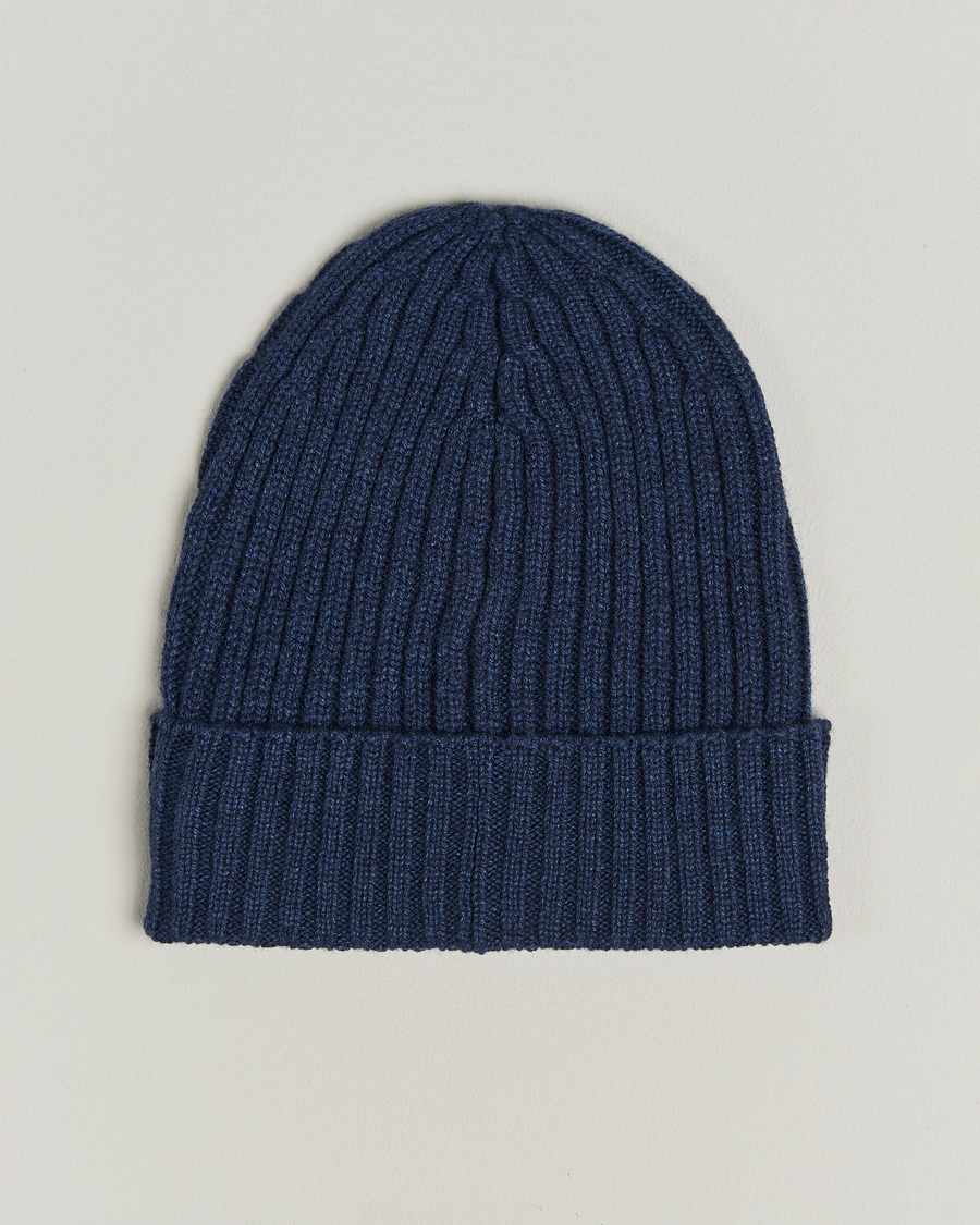 Herre | Huer | Piacenza Cashmere | Ribbed Cashmere Beanie Dark Blue