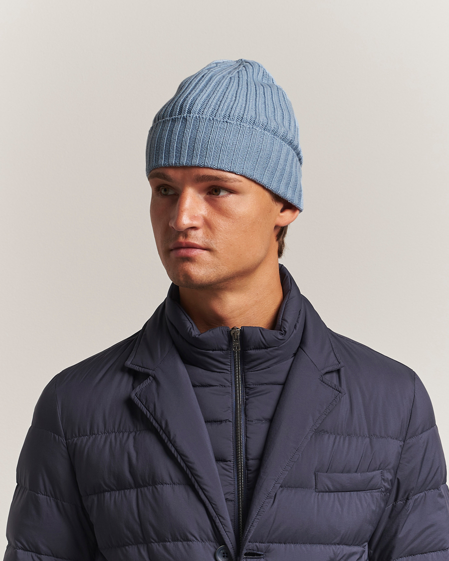 Herre | Huer | Piacenza Cashmere | Ribbed Cashmere Beanie Sky Blue