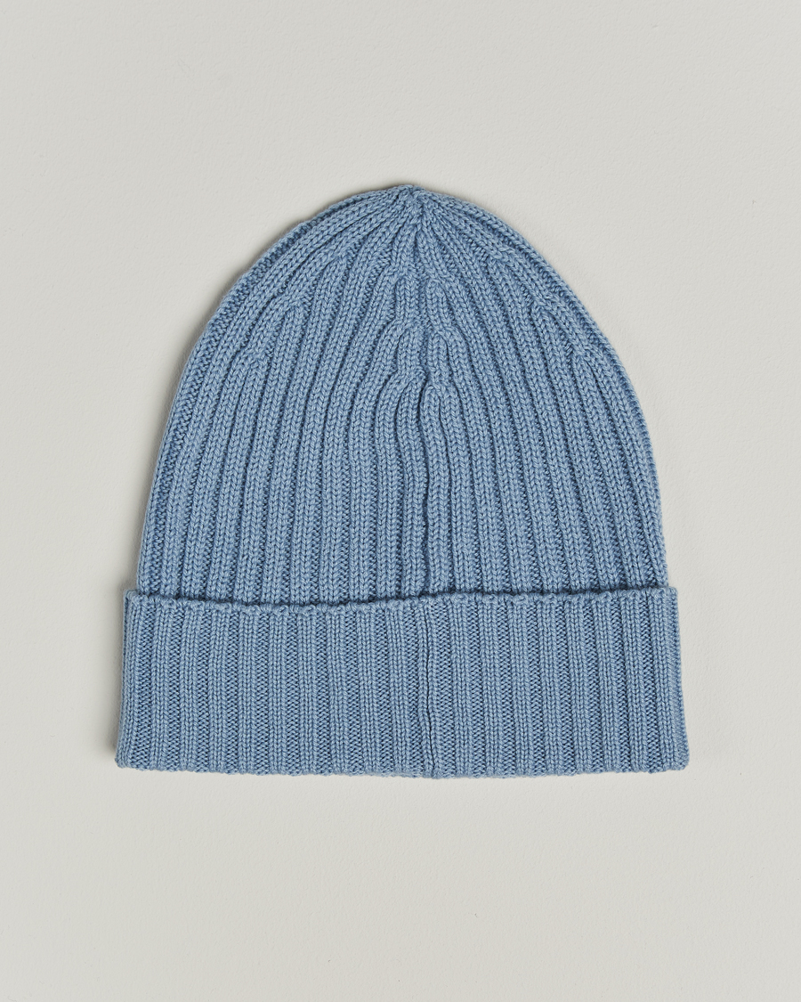 Herre | Huer | Piacenza Cashmere | Ribbed Cashmere Beanie Sky Blue