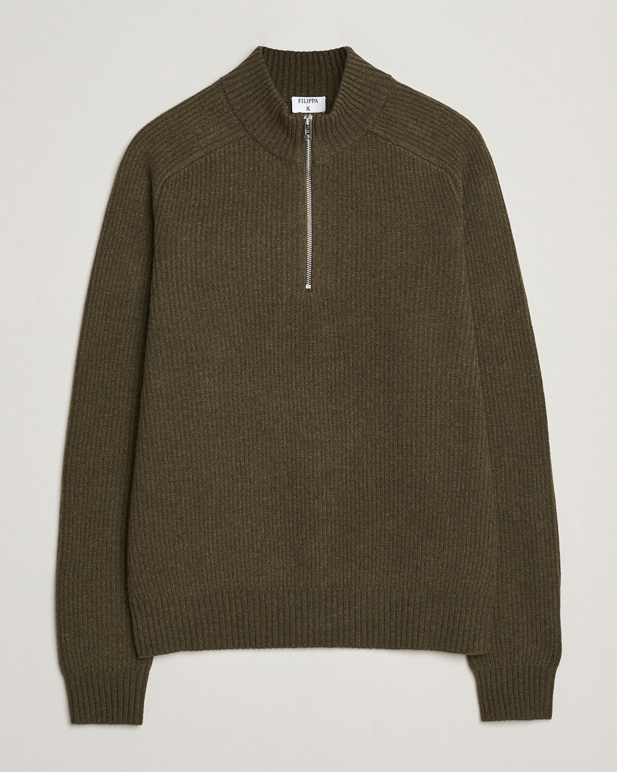 Herre | Trøjer | Filippa K | Ribbed Wool Half Zip Moss Green