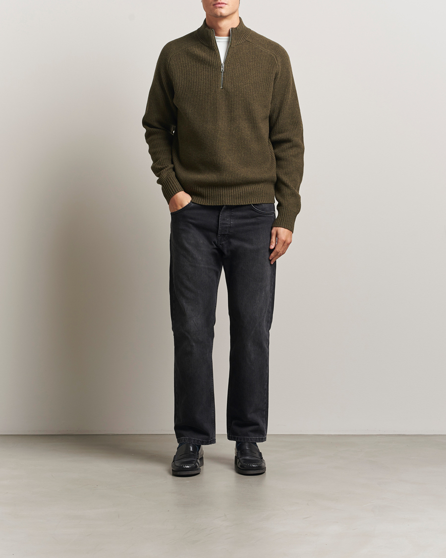 Herre | Trøjer | Filippa K | Ribbed Wool Half Zip Moss Green
