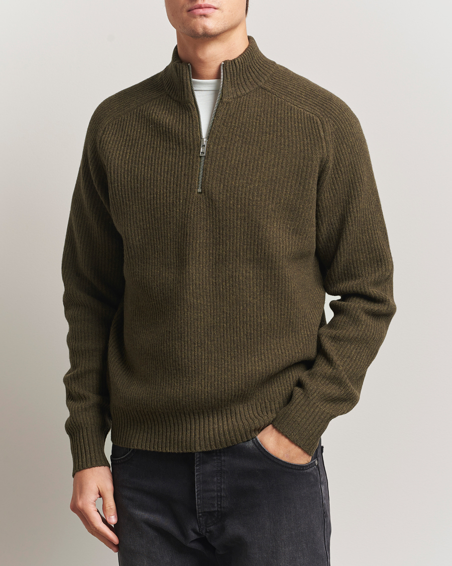 Herre | Trøjer | Filippa K | Ribbed Wool Half Zip Moss Green
