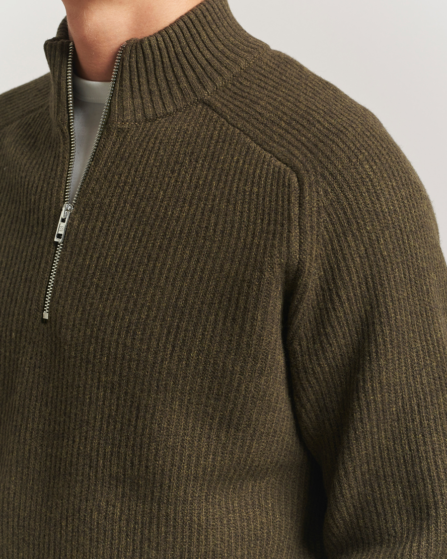 Herre | Trøjer | Filippa K | Ribbed Wool Half Zip Moss Green