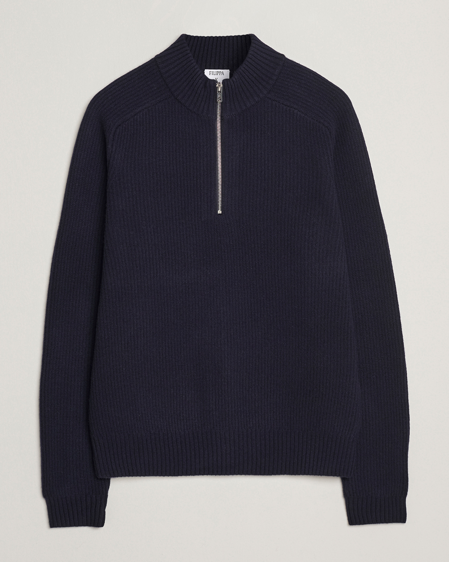Herre | Trøjer | Filippa K | Ribbed Wool Half Zip Navy