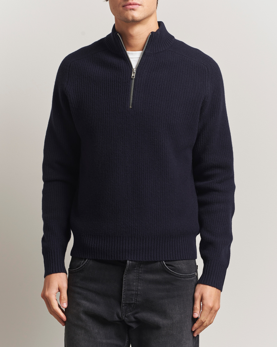 Herre | Trøjer | Filippa K | Ribbed Wool Half Zip Navy