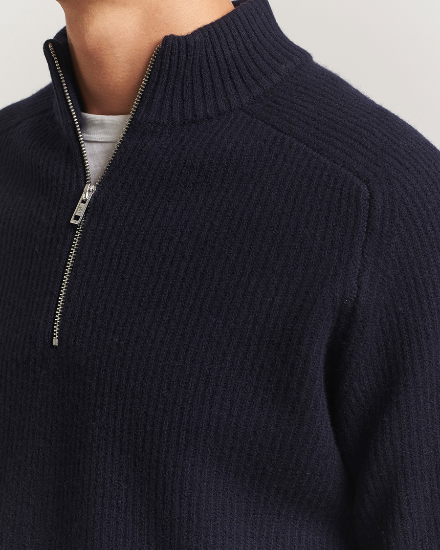 Herre | Trøjer | Filippa K | Ribbed Wool Half Zip Navy