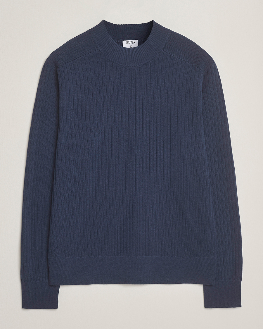 Herre | Trøjer | Filippa K | Cotton Merino Knitted Mock Neck Sweater Dusk Blue