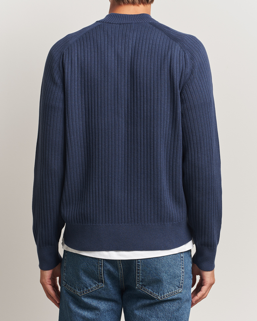 Herre | Trøjer | Filippa K | Cotton Merino Knitted Mock Neck Sweater Dusk Blue
