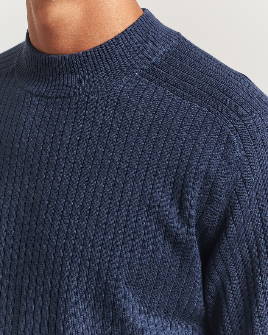 Herre | Trøjer | Filippa K | Cotton Merino Knitted Mock Neck Sweater Dusk Blue