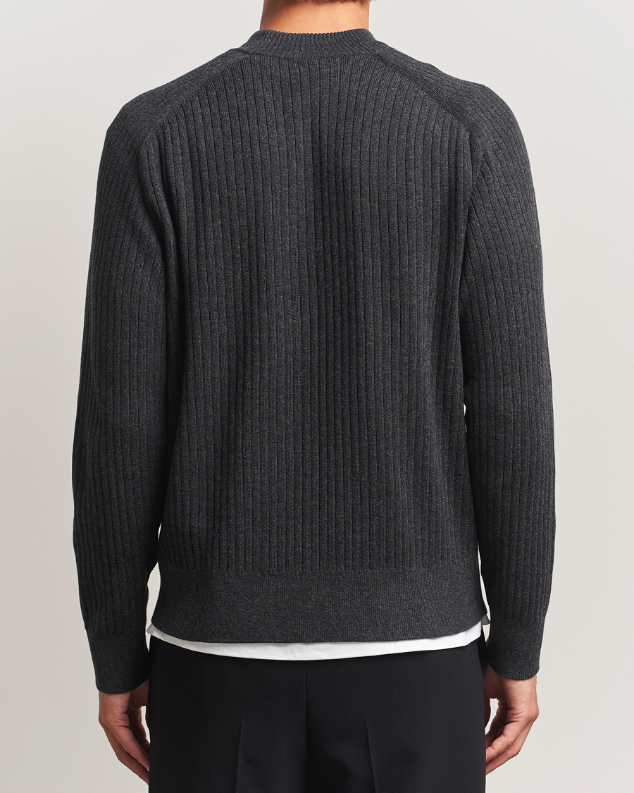 Herre | Trøjer | Filippa K | Cotton Merino Knitted Mock Neck Sweater Anthracite Melange