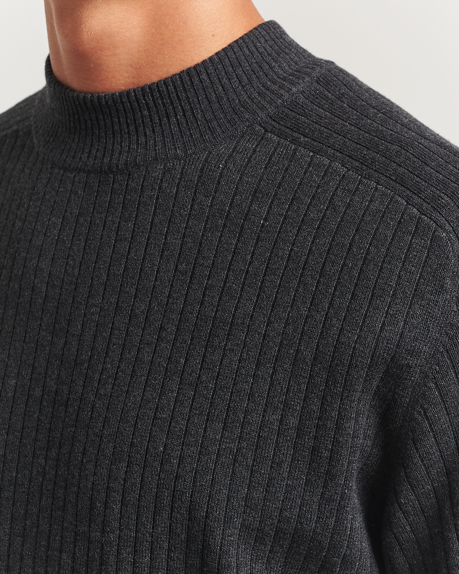 Herre | Trøjer | Filippa K | Cotton Merino Knitted Mock Neck Sweater Anthracite Melange