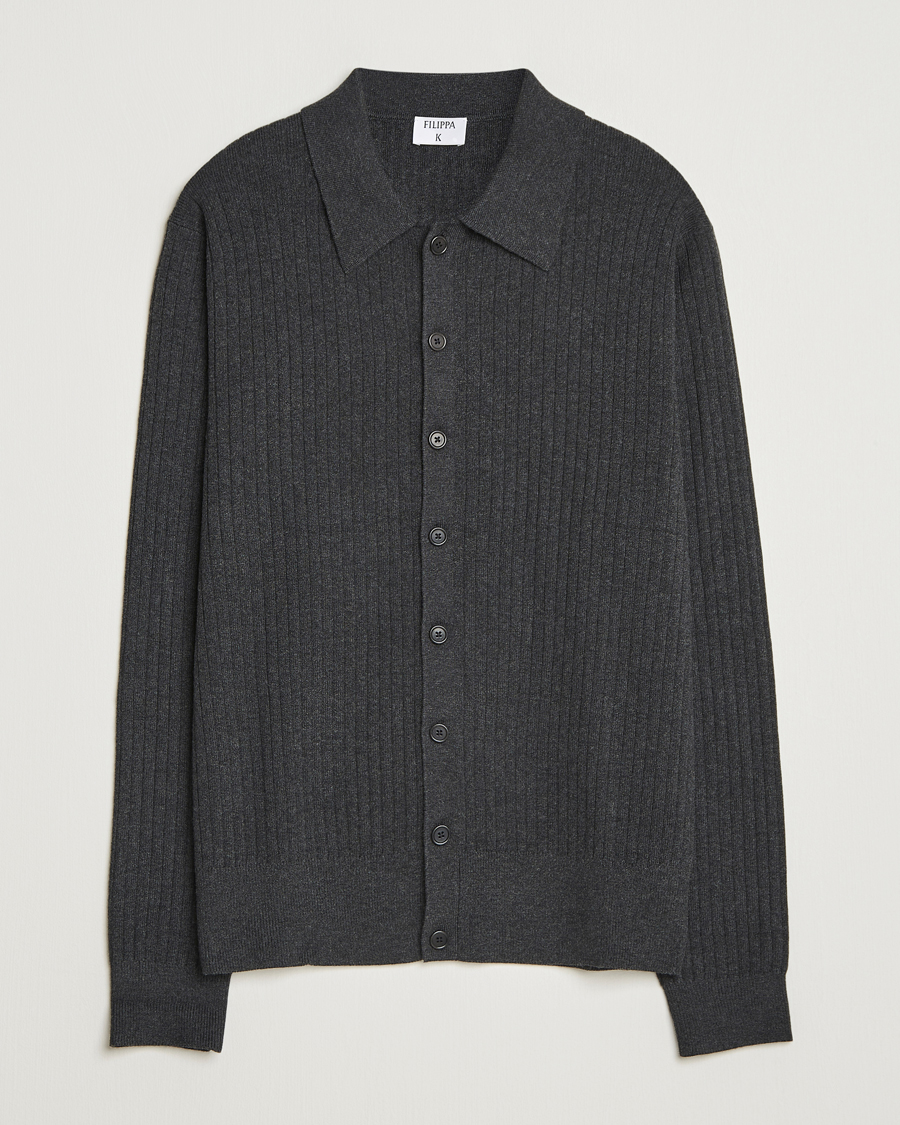 Herre | Trøjer | Filippa K | Cotton Merino Knitted Cardigan Anthracite Melange