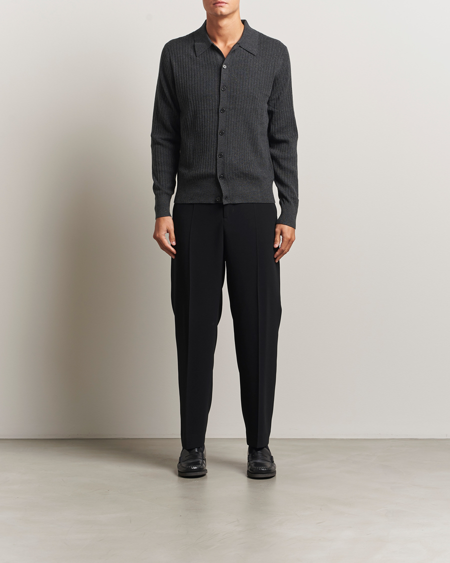 Herre | Trøjer | Filippa K | Cotton Merino Knitted Cardigan Anthracite Melange