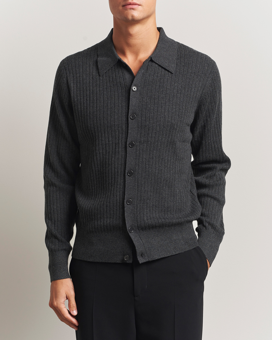Herre | Trøjer | Filippa K | Cotton Merino Knitted Cardigan Anthracite Melange