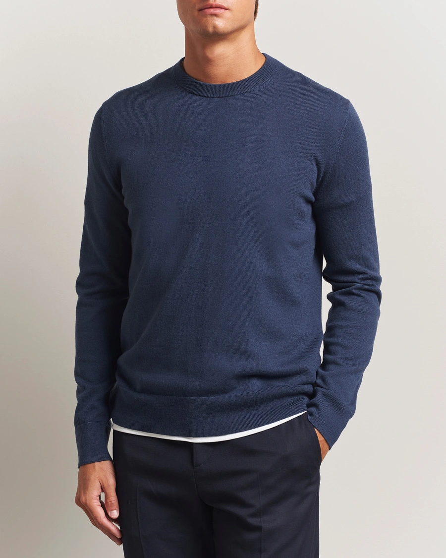 Herre | Trøjer | Filippa K | Cotton Merino Knitted Sweater Dusk Blue