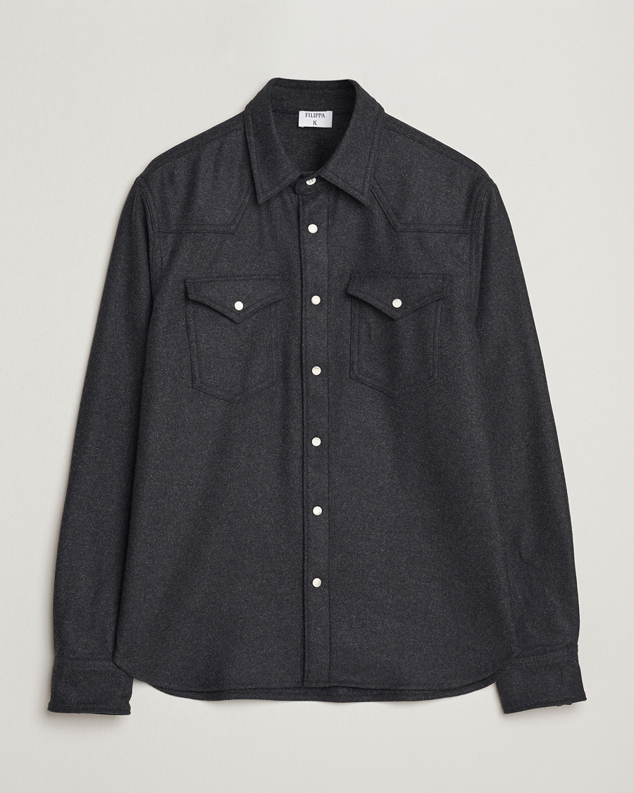 Herre | Skjorter | Filippa K | Western Wool Shirt Anthracite Melange