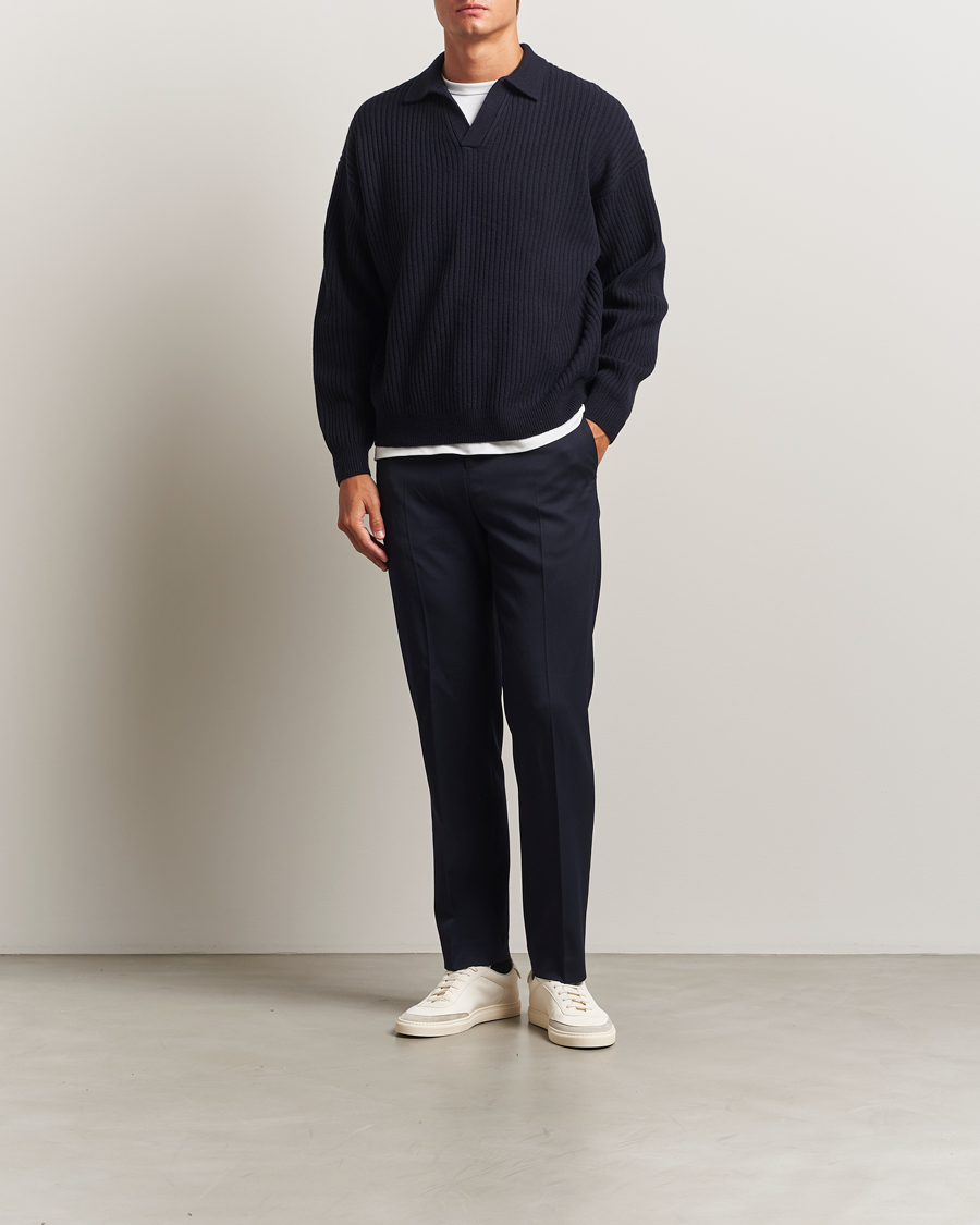 Herre | Trøjer | Filippa K | Ribbed Wool Polo Shirt Navy