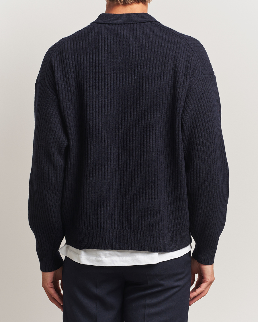 Herre | Trøjer | Filippa K | Ribbed Wool Polo Shirt Navy