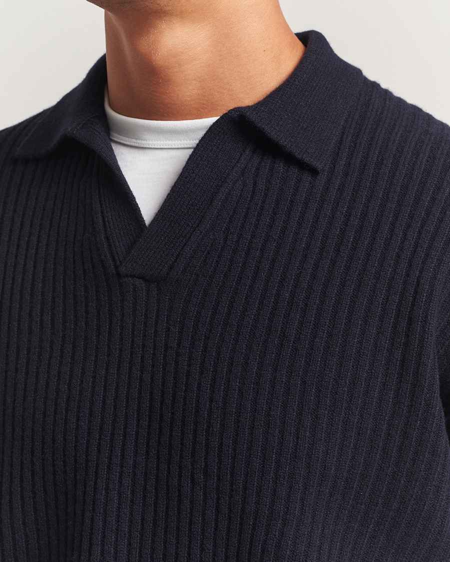 Herre | Trøjer | Filippa K | Ribbed Wool Polo Shirt Navy