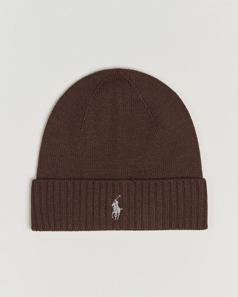 Herre | Huer | Polo Ralph Lauren | Merino Beanie Brown Melange
