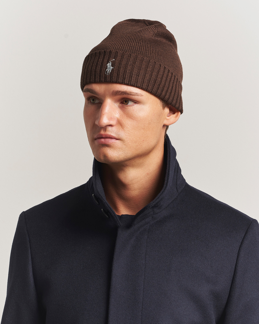 Herre | Huer | Polo Ralph Lauren | Merino Beanie Brown Melange