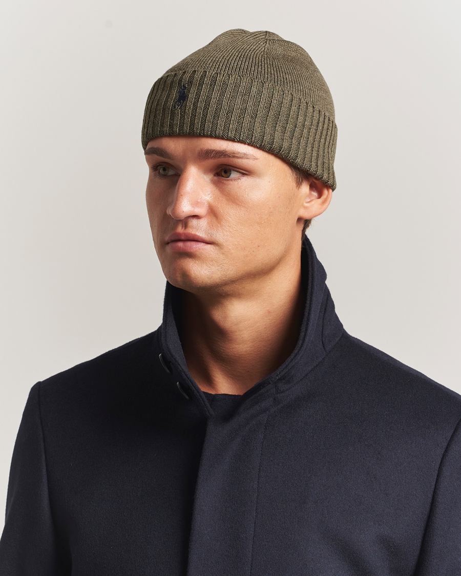Herre | Huer | Polo Ralph Lauren | Merino Beanie Light Cargo Olive