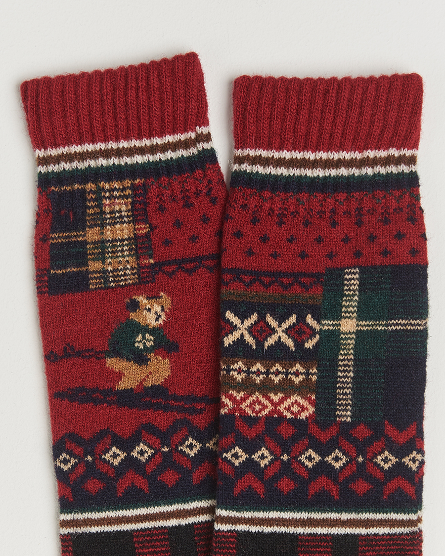 Herre | Undertøj | Polo Ralph Lauren | Patchwork Bear Lambswool Sock Red Multi
