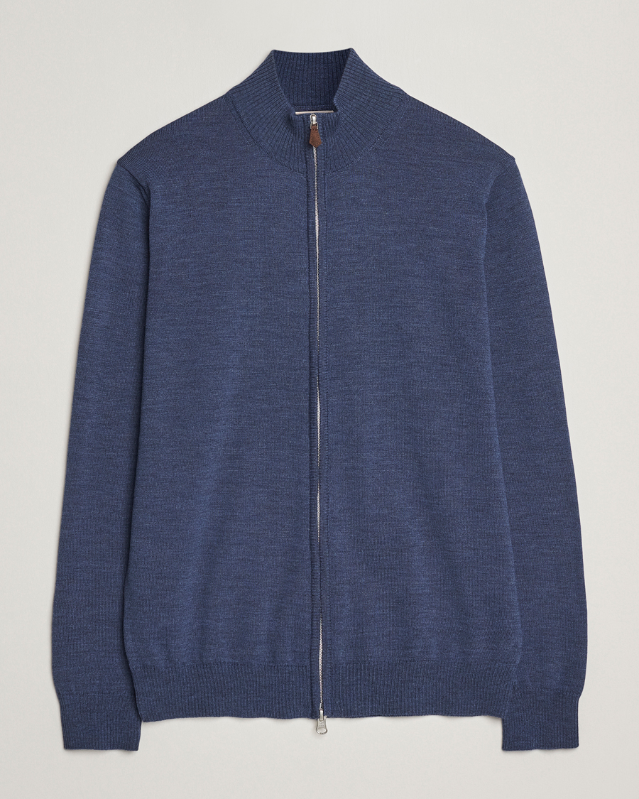 Herre | Trøjer | Stenströms | Merino Full Zip Denim Blue