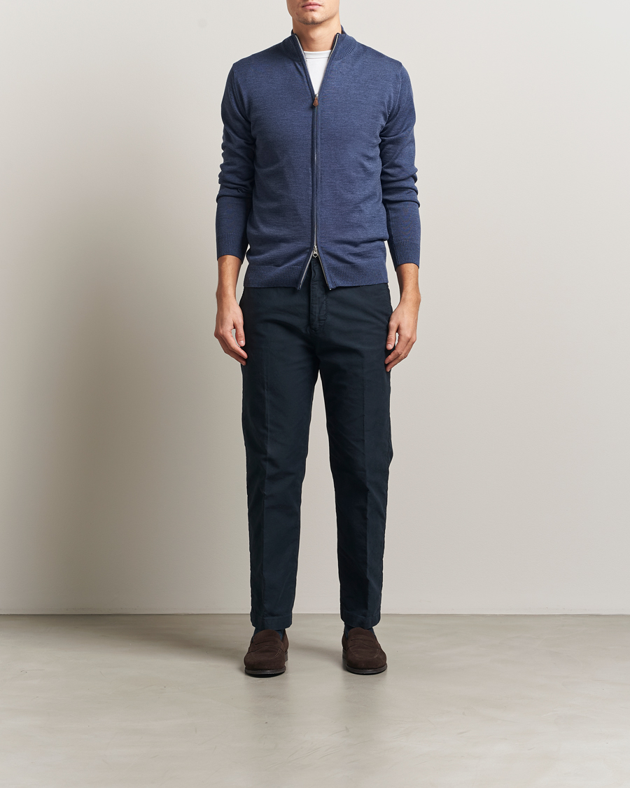 Herre | Trøjer | Stenströms | Merino Full Zip Denim Blue