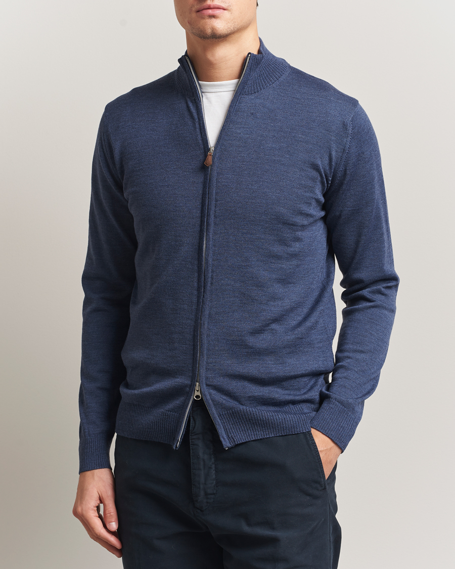 Herre | Trøjer | Stenströms | Merino Full Zip Denim Blue