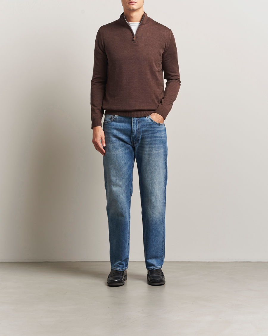Herre | Trøjer | Stenströms | Merino Half-Zip Dark Brown