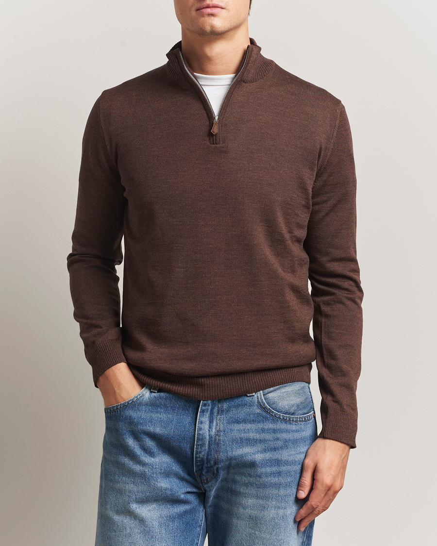 Herre | Trøjer | Stenströms | Merino Half-Zip Dark Brown